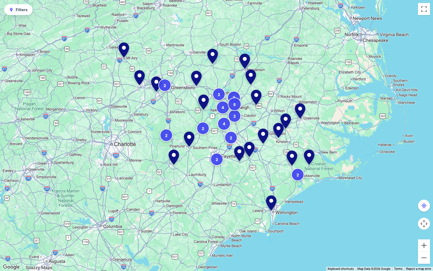 How to Embed a Custom Google Map on Your Website (No API Key Needed) 1 Custom Google map of Lane and Associates dental offices across North Carolina, built and embedded with Snazzy Maps