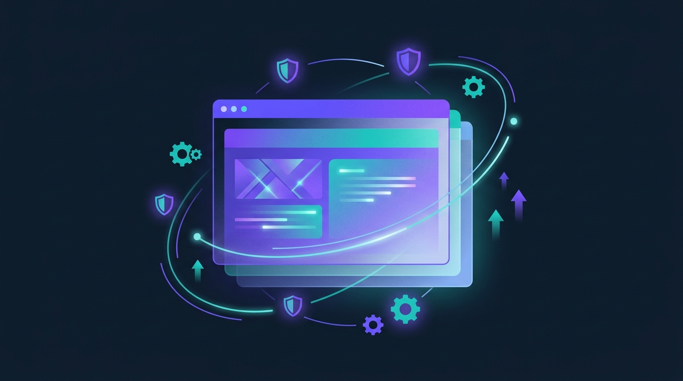 WordPress maintenance plans illustration showing site updates, security shields and uptime monitoring
