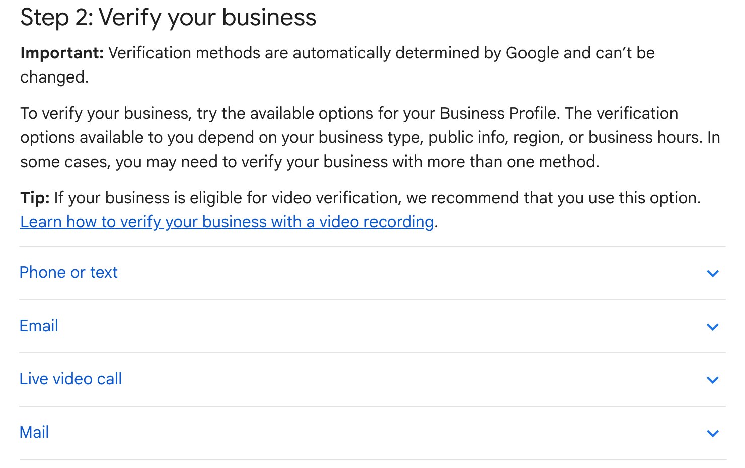 Google Business Profile Verification: Every Method, Step by Step (2026) 1 Google Business Profile verification methods: phone or text, email, live video call and mail