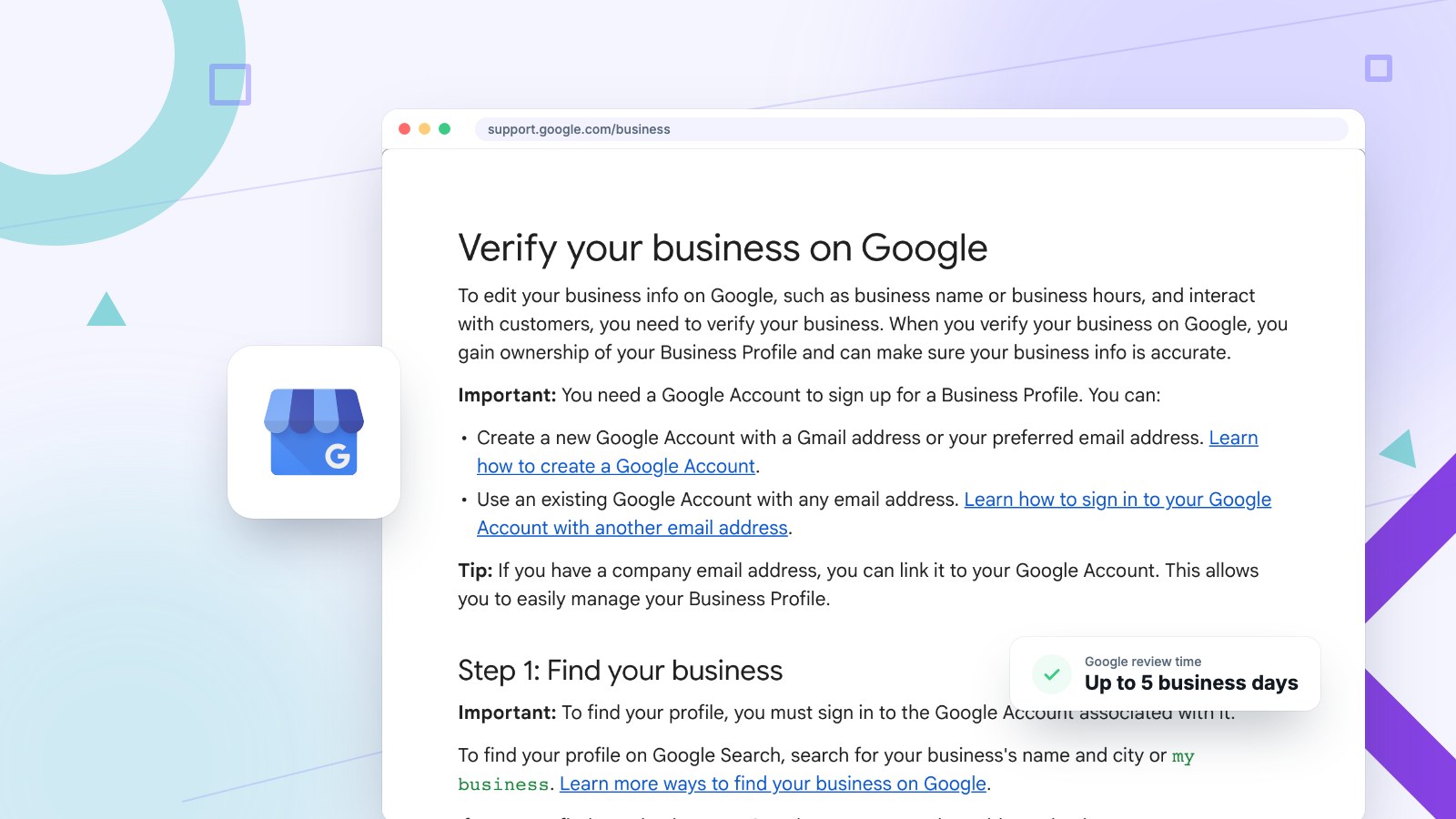 Google Business Profile verification Google Business Profile verification help page with the Google Business Profile icon
