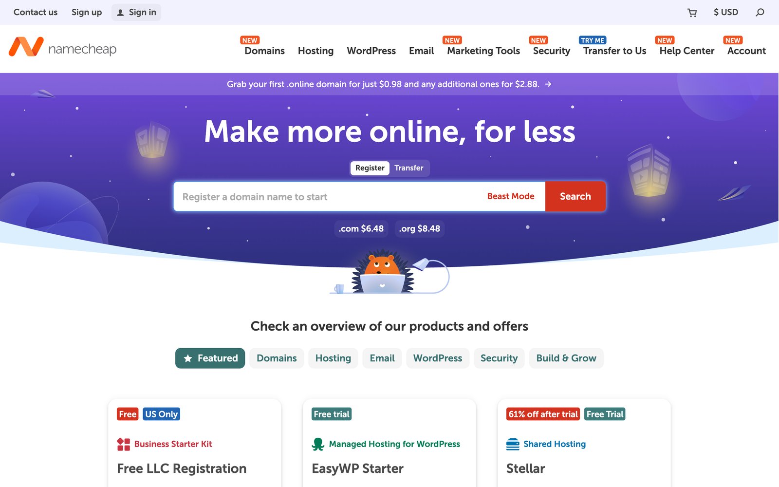 Is Namecheap Legit? What We Tell Clients in 2026 1 Is Namecheap legit: the namecheap.com homepage advertising a .com domain for $6.48 and .org for $8.48